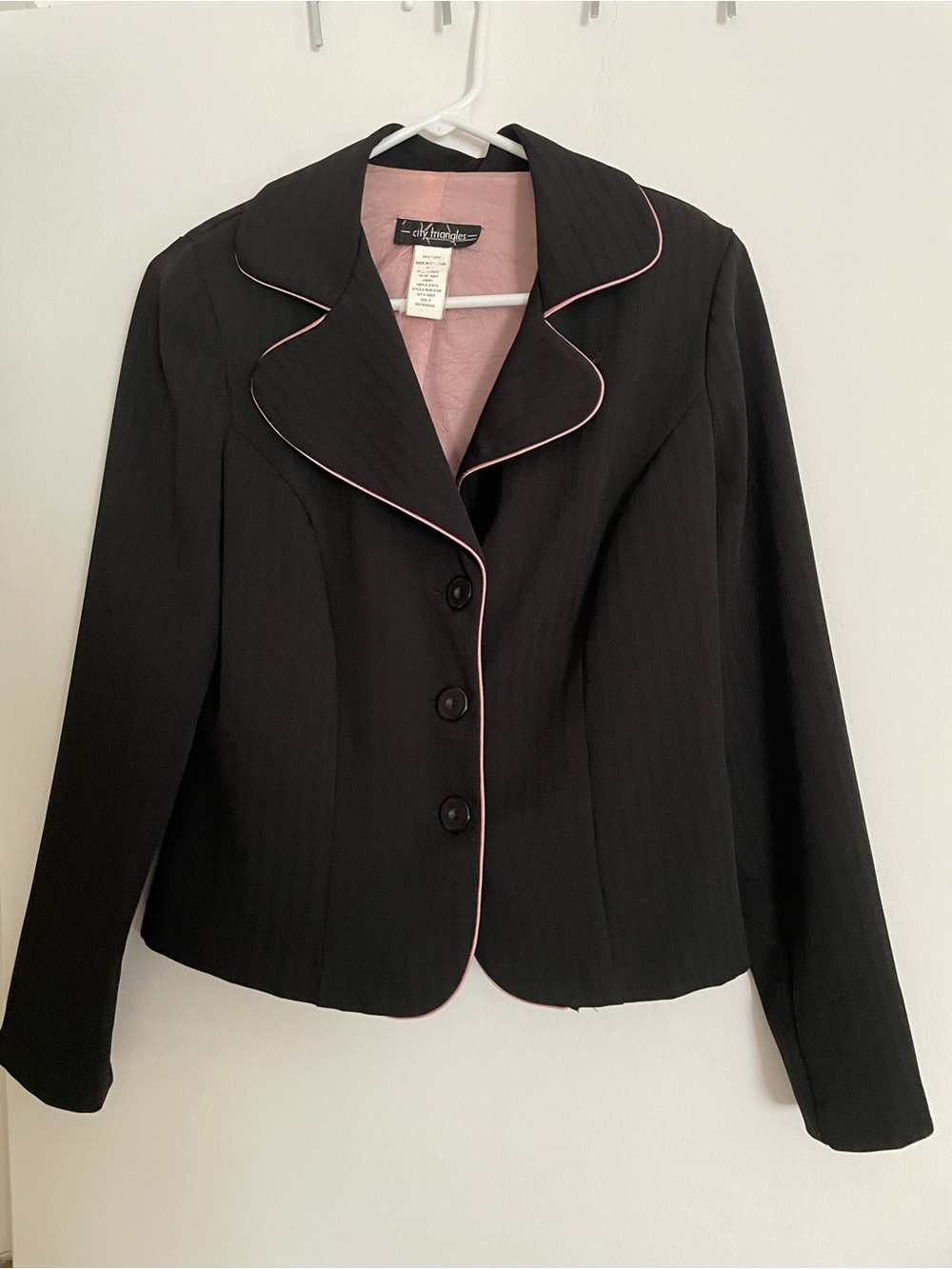 Black Women's Blazer and Skirt Suit with Pink Piping